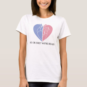 He or She We're Ready Gender Reveal Split Heart Wo T-Shirt