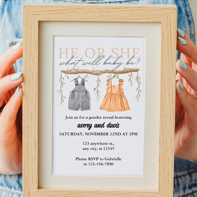 He or She, What will baby be Boho Gender Invitation (Creator Uploaded)
