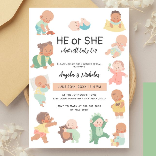 He or She What Will Baby Be Cute Gender Reveal Invitation (Creator Uploaded)