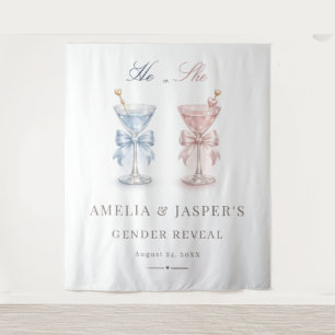 He Or She What Will Baby Be Gender Reveal Backdrop Tapestry