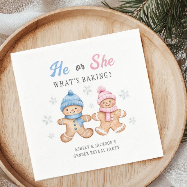 He or She What's Baking Gingerbread Gender Reveal Napkin (Creator Uploaded)