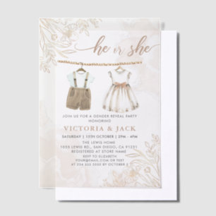 He or She Wildflower Baby Clothes Gender Reveal Vellum Invitations