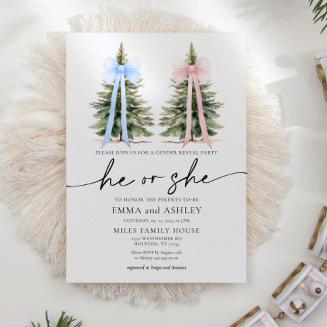 He or She Winter Bow Gender Reveal Invitation (Creator Uploaded)