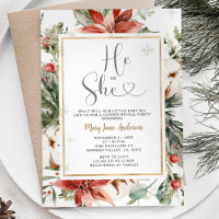 He or She Winter Christmas Floral Gender Reveal