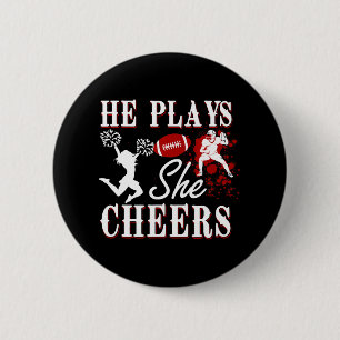 He Plays She Cheers Football Player Cheerleader 6 Cm Round Badge