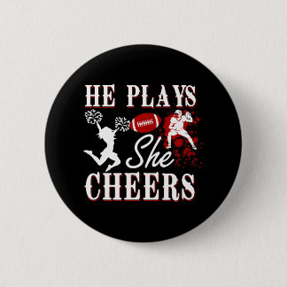 He Plays She Cheers Football Player Cheerleader 6 Cm Round Badge