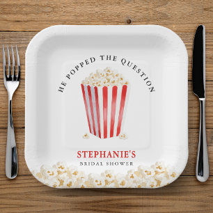 He Popped the Question Bridal Shower Popcorn Paper Plate