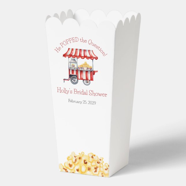 He Popped the Question! Popcorn Bridal Shower Favour Box (Front)