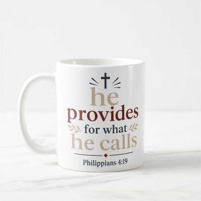He Provides For What He Calls Scripture Promise Coffee Mug (Left)