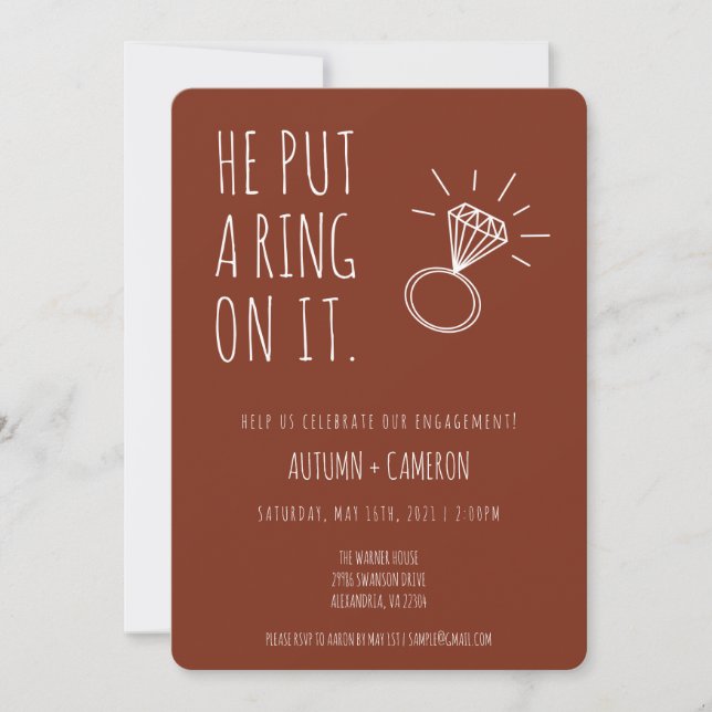 He Put A Ring On It Engagement Invitation (Front)