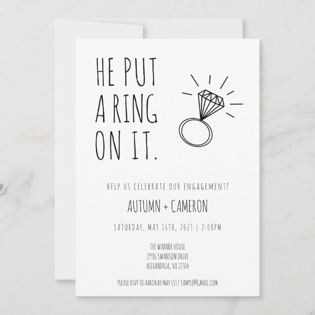 He Put A Ring On It Engagement Invitation (Front)