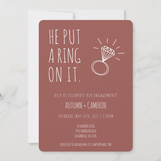 He Put A Ring On It Engagement Invitation (Front)