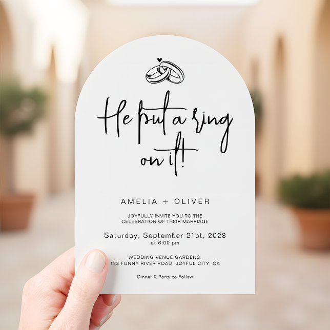 He Put a Ring on It Joyful Modern Wedding Invitation (Creator Uploaded)
