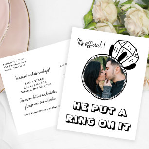 He put a ring on it photo casual engagement announcement postcard