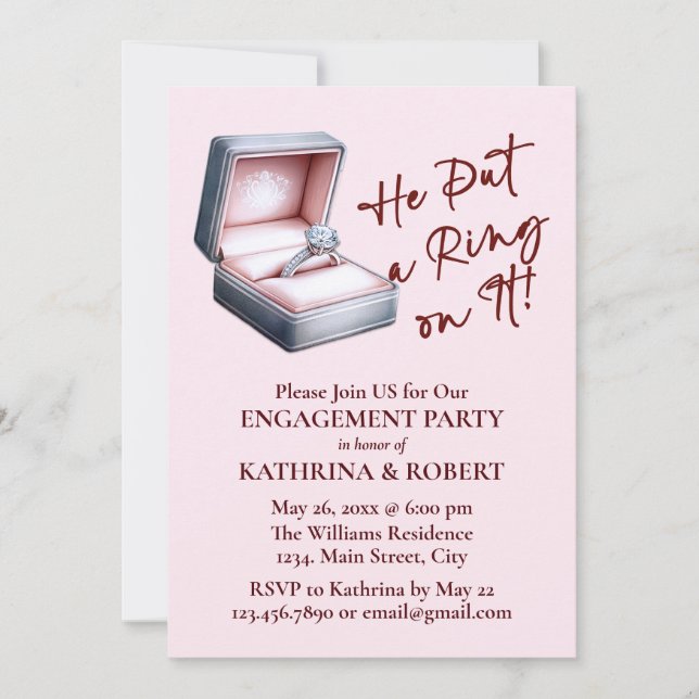 He Put a Ring on It! Pink Engagement Party Invitation (Front)