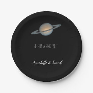 He Put a Ring on It Saturn in Space Party Paper Plate
