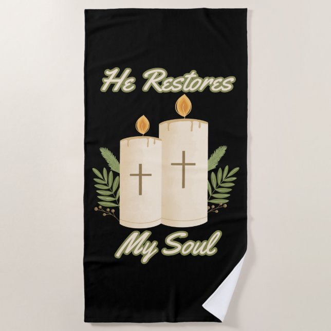 He Restores My Soul Bible Quote Beach Towel (Front)