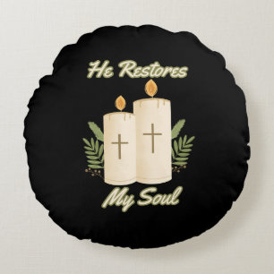 He Restores My Soul Bible Quote Round Cushion