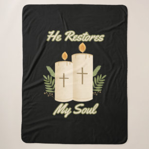 He Restores My Soul Bible Quote Sherpa Blanket
