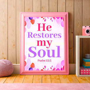 He restores my soul Boho Christian Teen Girl Art Poster