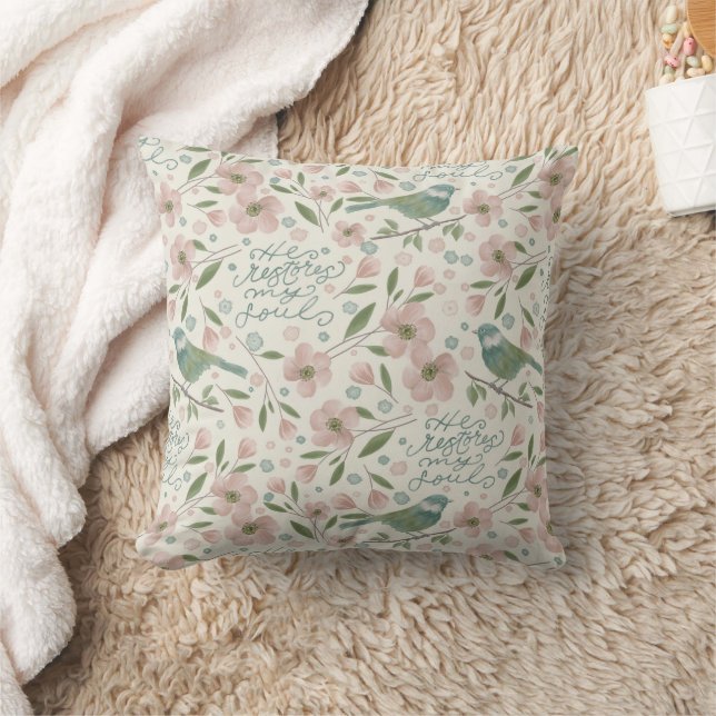 He Restores My Soul Botanical Spring Pattern Cushion (Blanket)