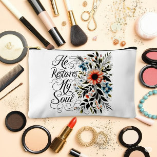 He restores my soul floral accessory pouch