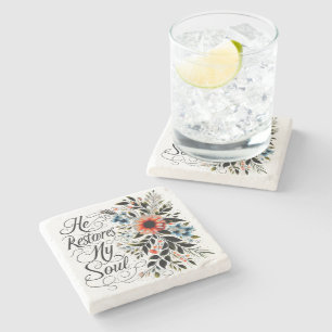 He restores my soul floral stone coaster