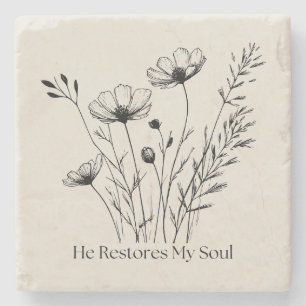 He Restores My Soul Minimalist Design Stone Coaster