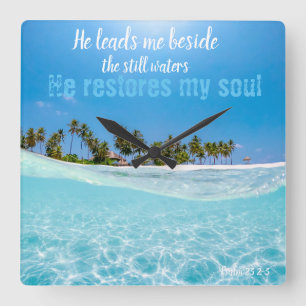 He Restores My Soul Scripture Clock, Ocean Water Square Wall Clock