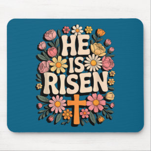 He Risen Floral Cross Christian Faith Design Mouse Mat