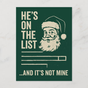 He’s On The List Funny Christmas Postcard