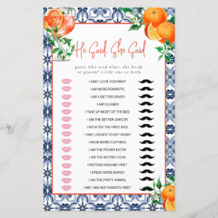 He Said, She Said Aperol Spritz Bridal Shower Game