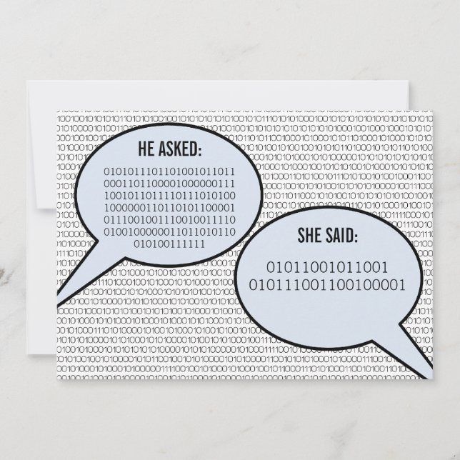 He Said, She Said Binary Code Save the Date (Front)
