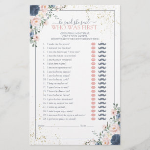 He Said She Said Blue Blush Bridal Shower Game