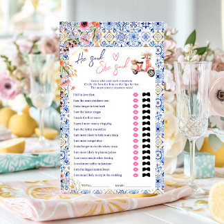 He said she said blue italian bridal shower game