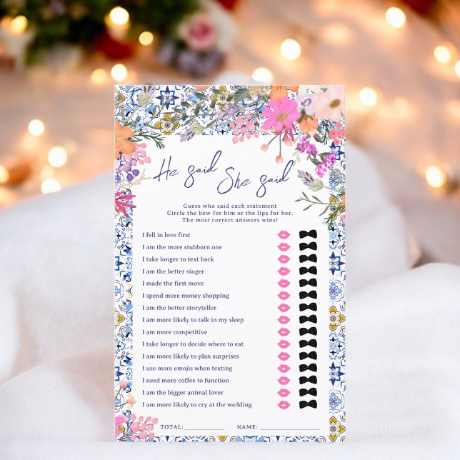 He said she said blue italian bridal shower game (He said she said blue italian bridal shower game)