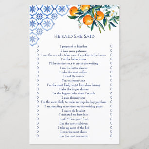 He said she said blue talavera citrus bridal games