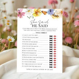 He Said She Said   Boho Bridal Shower Game Card