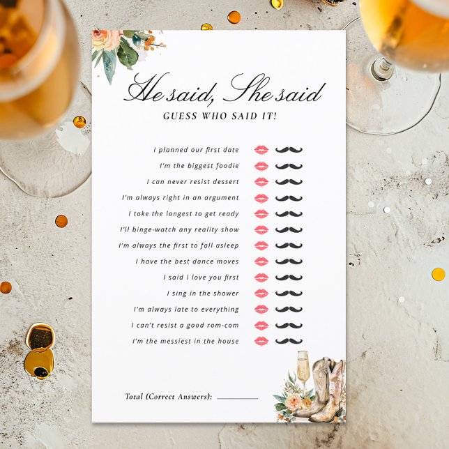 He Said She Said Boots Bubbly Bridal Shower Game (Creator Uploaded)