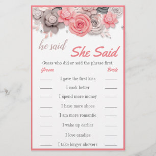 He Said / She Said Bridal Game Card