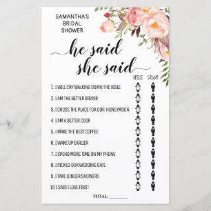 He said she said bridal shower biingual game