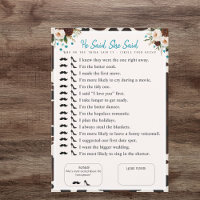He Said, She Said Bridal shower boho Game