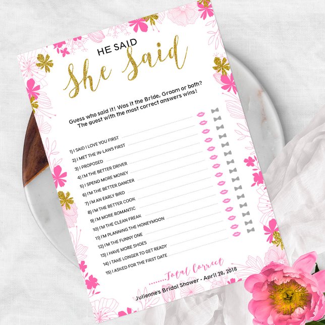 He Said She Said Bridal Shower  Floral Game (Creator Uploaded)