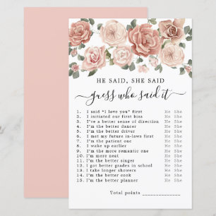 He Said She Said Bridal Shower Game