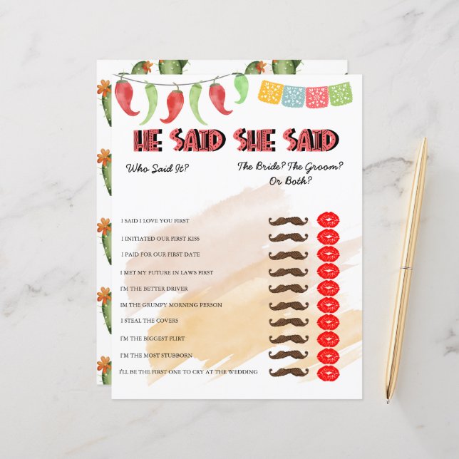 He Said She Said | Bridal Shower Game (Front/Back In Situ)