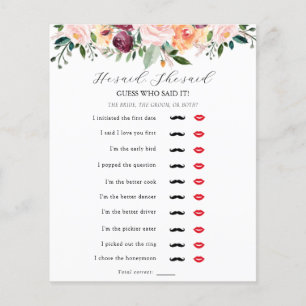 He Said, She Said Bridal Shower Game