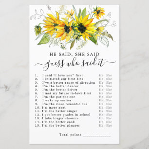 He Said She Said Bridal Shower Game