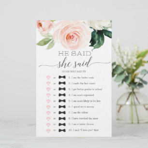 He Said She Said Bridal Shower Game