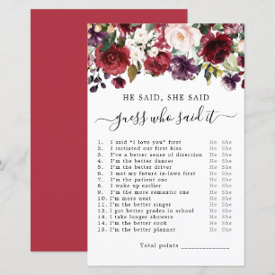 He Said She Said Bridal Shower Game