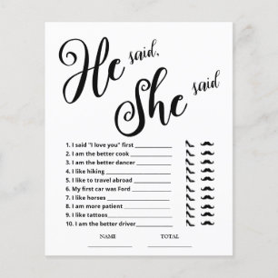 He said She said Bridal Shower Game